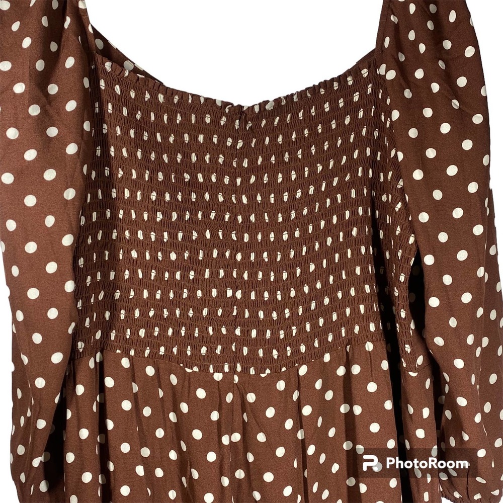 Reformation Mochi Polka Dot Long Sleeve Mini Dress Brown White Size 22 NWT - Picture 6 of 8